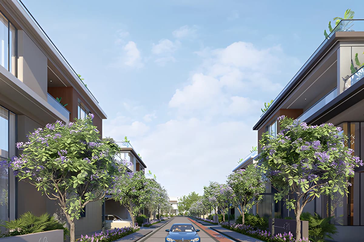 Bluefin Sylvanor: Tree-lined villa street (rendering)