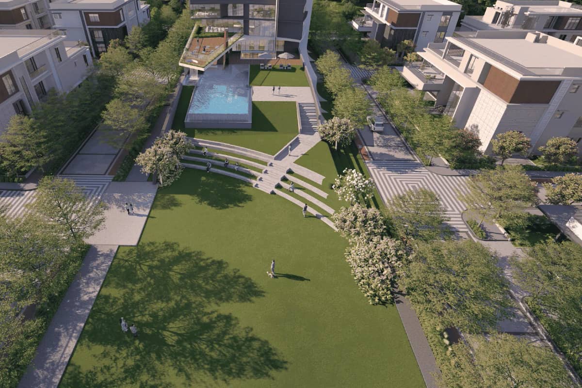 Bluefin Sylvanor: Villas around a central lawn (rendering)