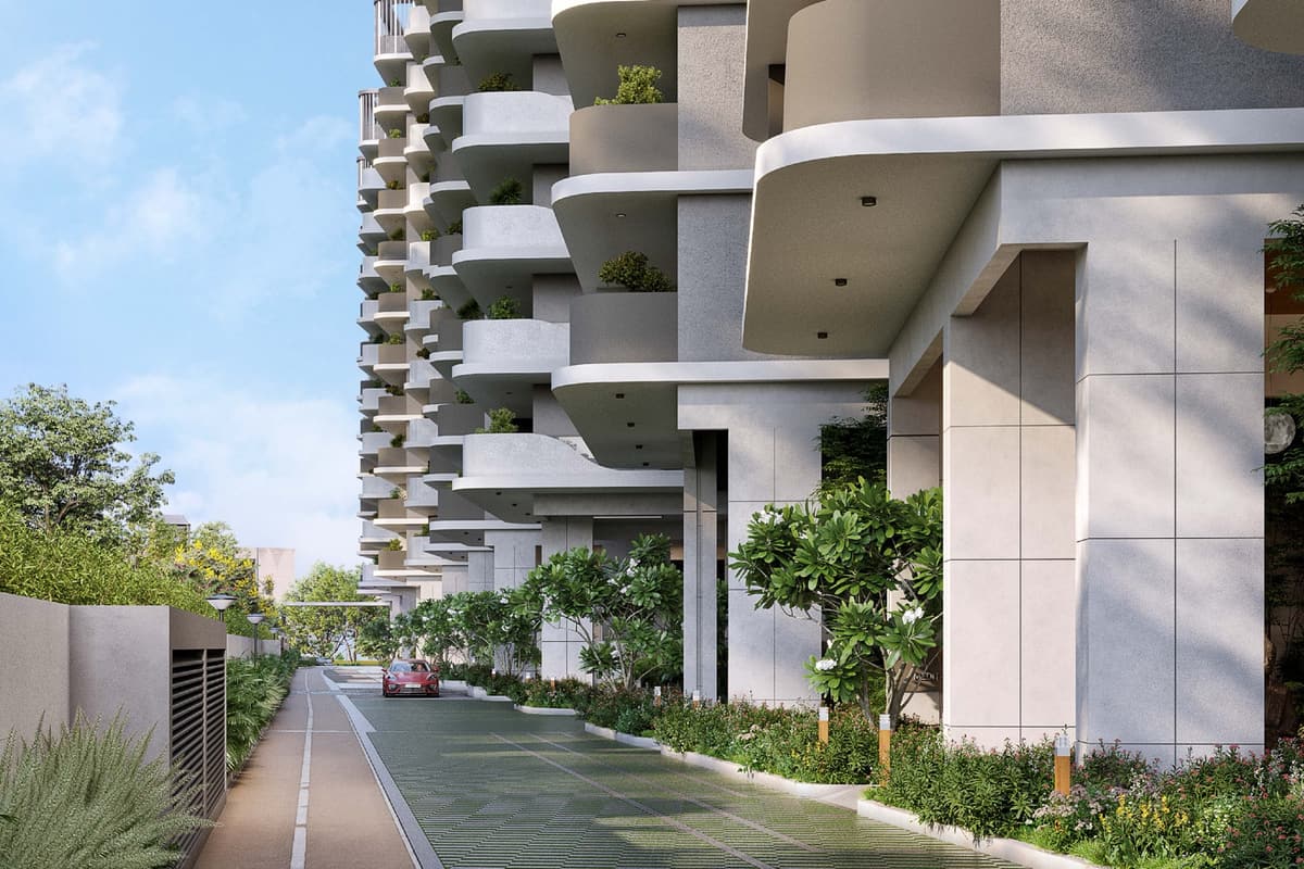 Breeze In The Courtyard: Pathway along the towers (rendering)