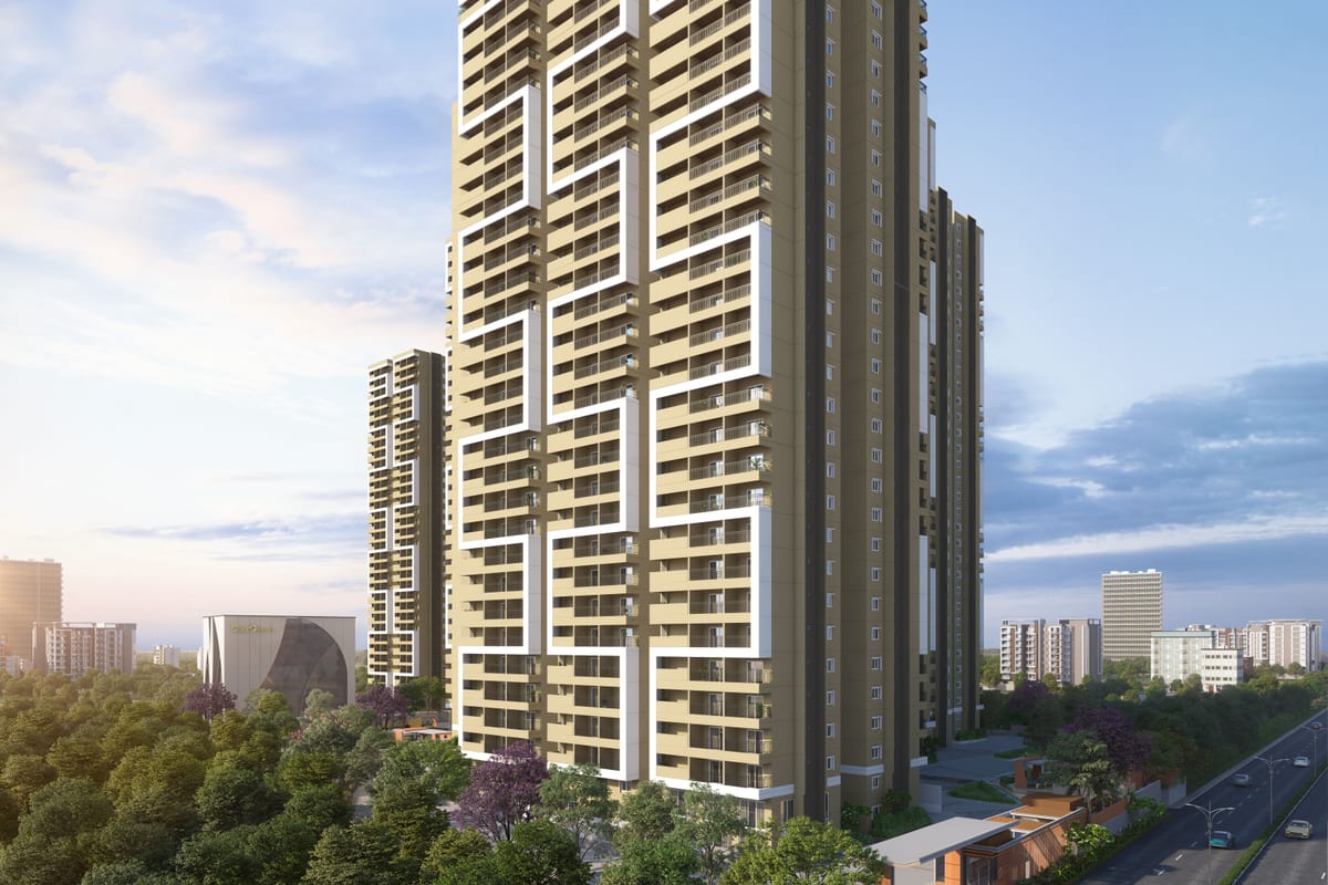 Candeur Eternia: Tower seen from Miyapur Road by day