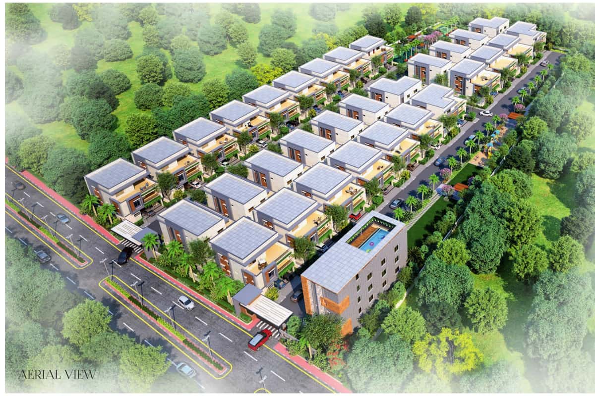 Chavala Hedgewoods: Aerial view of the villa rows and clubhouse