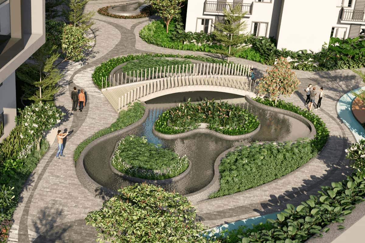 IRA Moon Glade: Landscaped garden with water channels