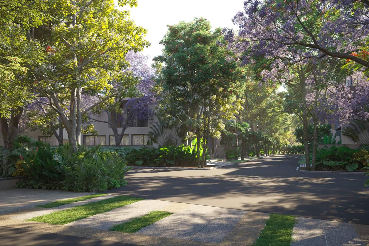 Keerthi Sanctuary: Tree-lined internal street